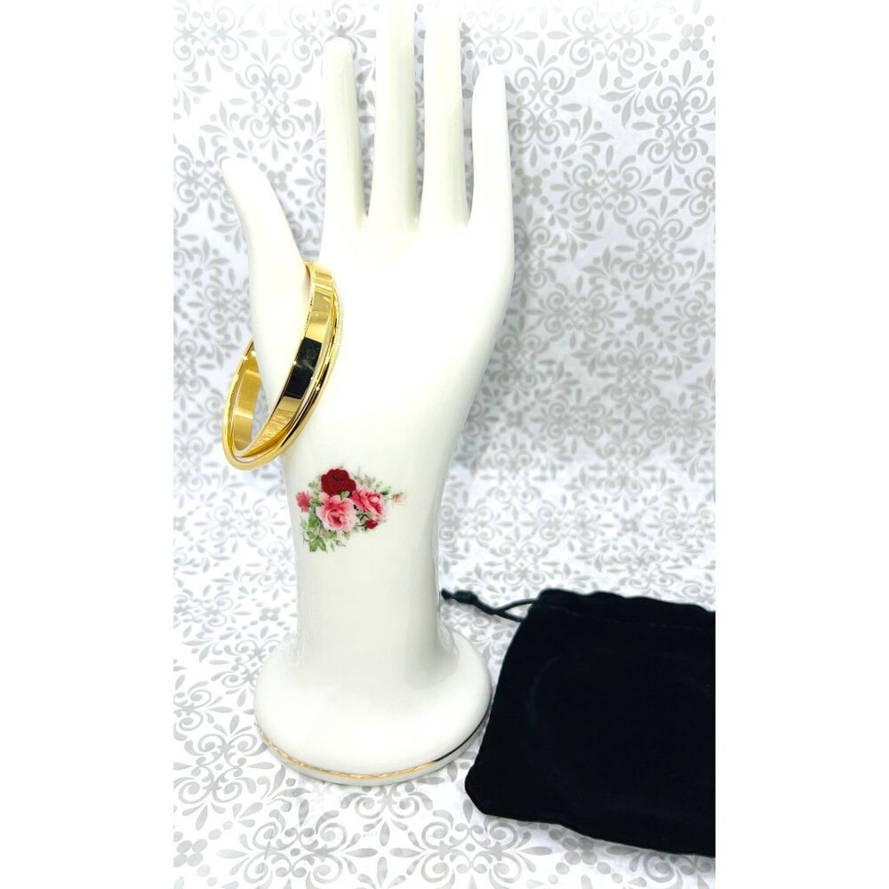 Gold-Plated Stainless Steel Double Bangle Bracelet For Women with Black Velvet P